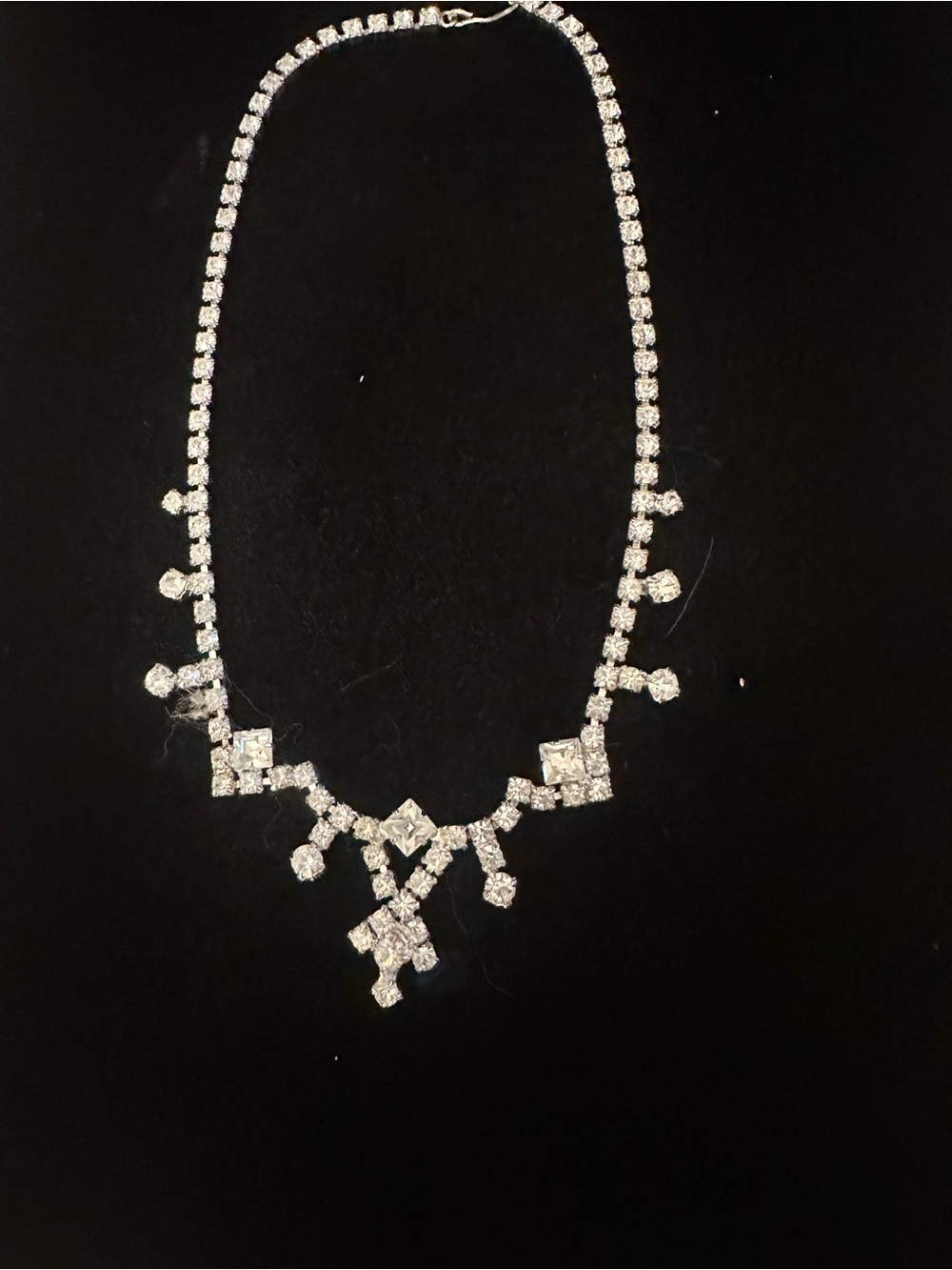 Vintage Estate Silver Crystal Drop Necklace